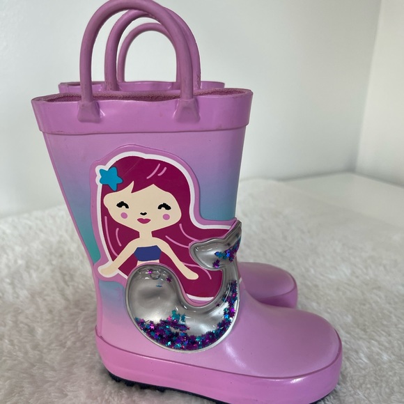 SOLD!!Mermaid Glitter Pink Toddler’s Girls Size 5 Pull On Rain Boots - Picture 2 of 6